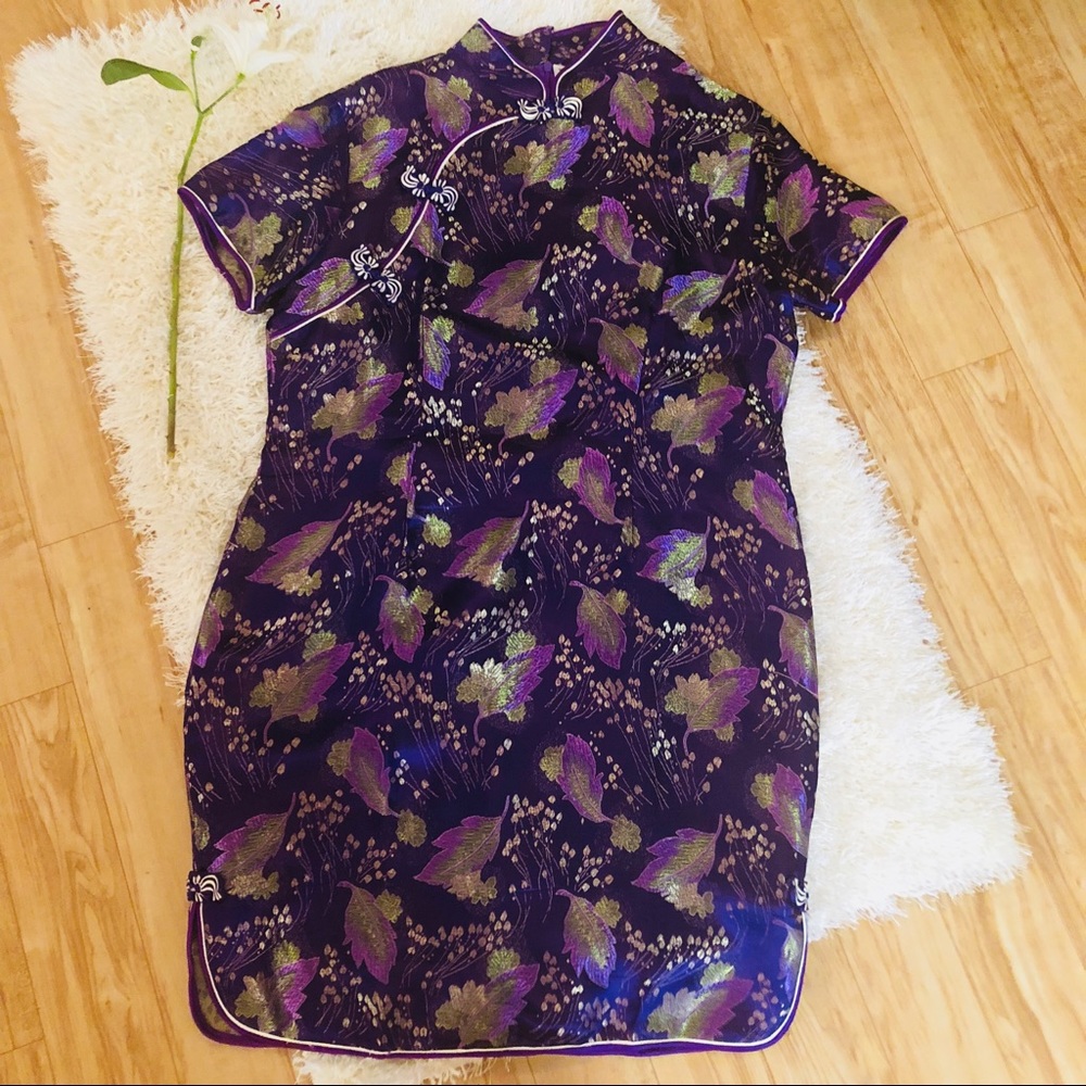 Purple Satiny Cheongsam Style Women's Dress
